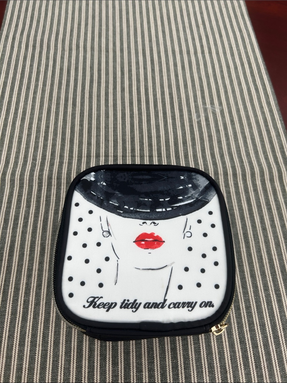 Polka Dot Cosmetic Case with Red Lip Detail